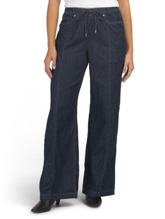 Nicole Miller Denim - NICOLE MILLER High Rise Wide Leg Drapey Drawstring Jeans